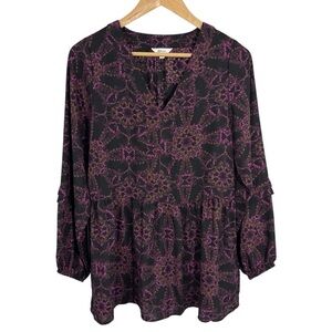 Reitmans Floral Peplum Blouse Sz S Purple Black Smart Casual Shirt Cute Top EUC!